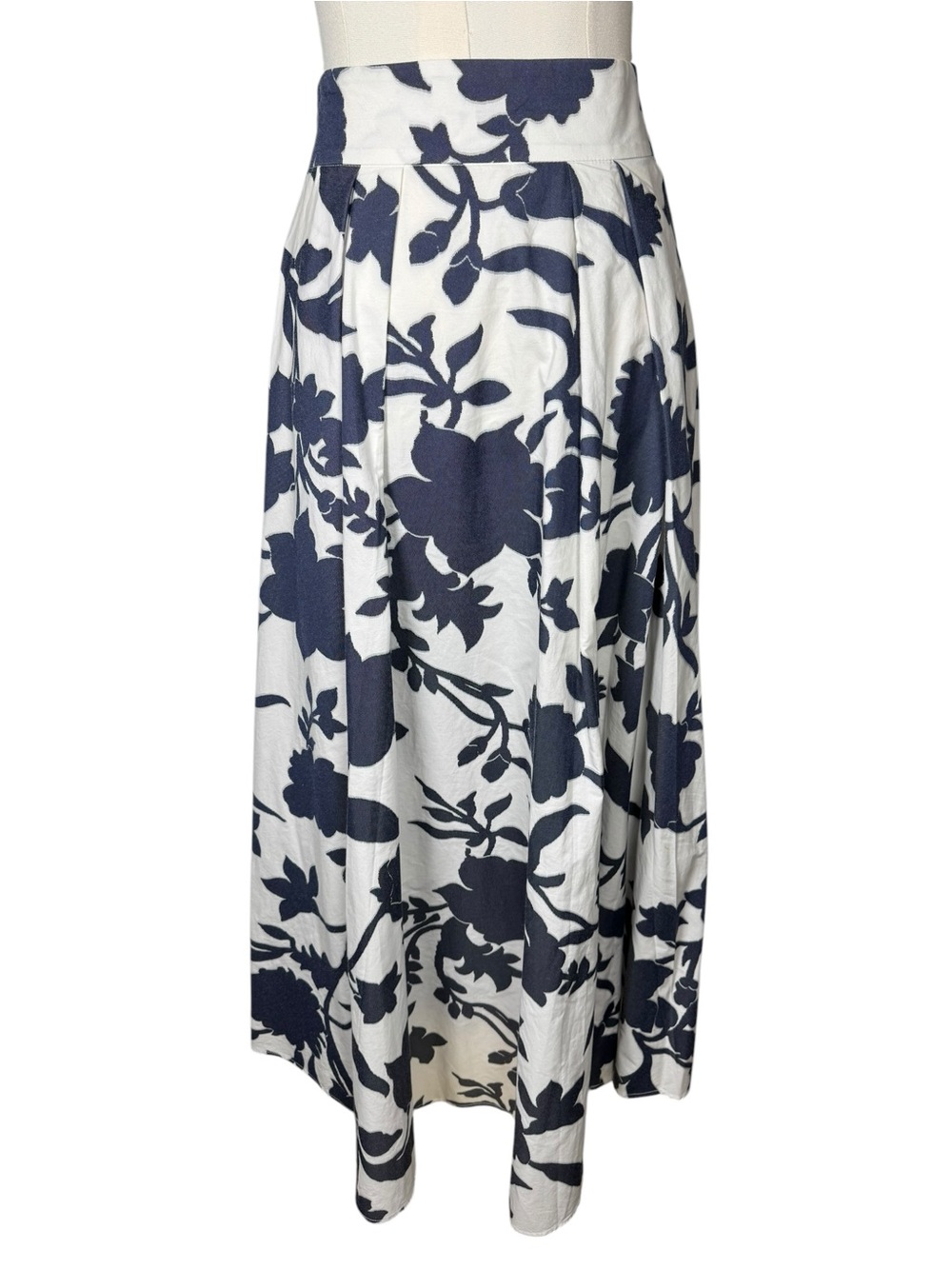 Milly Navy White Floral Cotton Midi Circle Skirt Tie Waist Pockets 6 - Picture 8 of 13